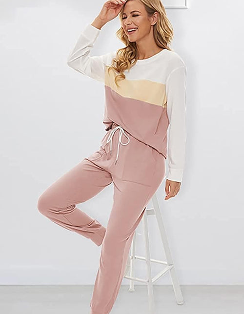 Load image into Gallery viewer, Two Piece Outfits for Women,Long Sleeve Crewneck Pullover Tops and Pants Sweatsuits Lounge Set with Pockets
