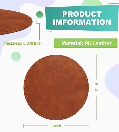 Mouse Pad，Round Mouse Pad，Pu Mouse Pad，Leather Mouse Pad with Stitched Edge Micro-Fiber Base with Non-Slip Waterproof，Mouse Pad for Computers，Laptop，Office & Home，9 X 9 Inch (Caramel Brown)