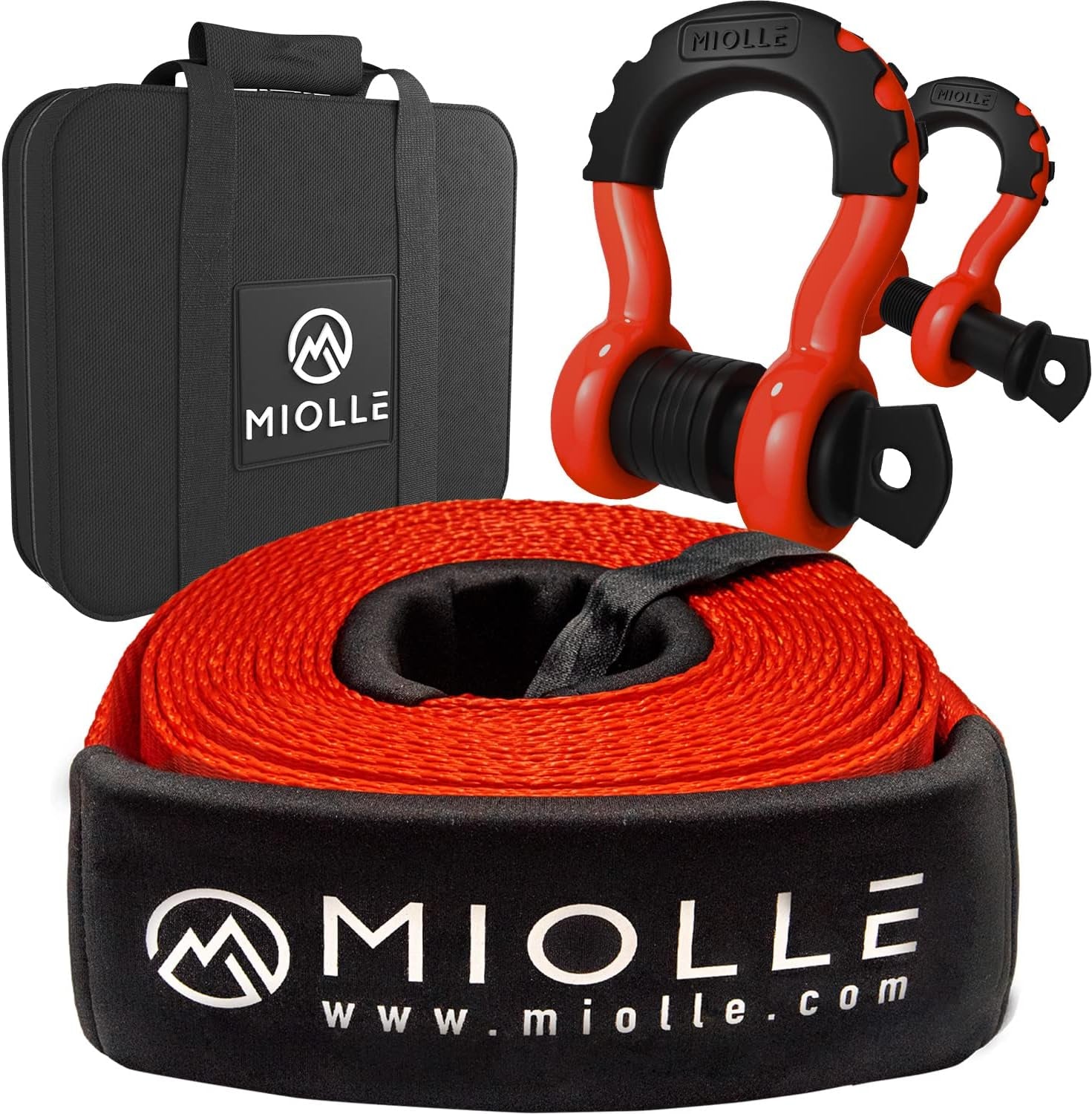 gear Tow Strap 4”X30’- 45000Lbs MBS (Lab Tested) Recovery Strap Kit Includes: Tow Rope, 2 D-Ring Shackles MBS- 62700LBS, Storage Case