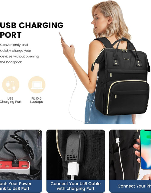 Load image into Gallery viewer, Laptop Backpack Women Teacher Backpack Nurse Bags, 15.6 Inch Womens Work Backpack Purse Waterproof Anti-Theft Travel Back Pack with USB Charging Port (Black)
