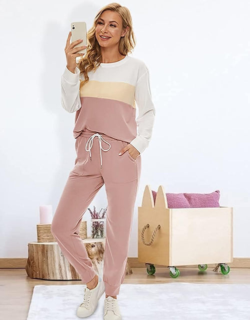 Load image into Gallery viewer, Two Piece Outfits for Women,Long Sleeve Crewneck Pullover Tops and Pants Sweatsuits Lounge Set with Pockets
