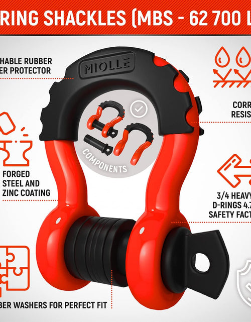 Load image into Gallery viewer, gear Tow Strap 4”X30’- 45000Lbs MBS (Lab Tested) Recovery Strap Kit Includes: Tow Rope, 2 D-Ring Shackles MBS- 62700LBS, Storage Case
