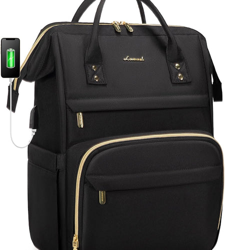 Laptop Backpack Women Teacher Backpack Nurse Bags, 15.6 Inch Womens Work Backpack Purse Waterproof Anti-Theft Travel Back Pack with USB Charging Port (Black)