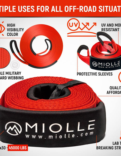 Load image into Gallery viewer, gear Tow Strap 4”X30’- 45000Lbs MBS (Lab Tested) Recovery Strap Kit Includes: Tow Rope, 2 D-Ring Shackles MBS- 62700LBS, Storage Case
