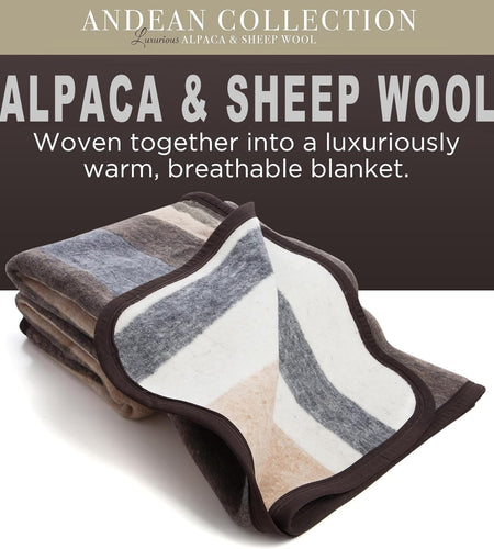 100% Natural Alpaca and Merino Wool Blanket, Andean Collection, Twin Size Blanket - Thick, Soft and Warm, Rustic Woven Blanket, Made in Peru
