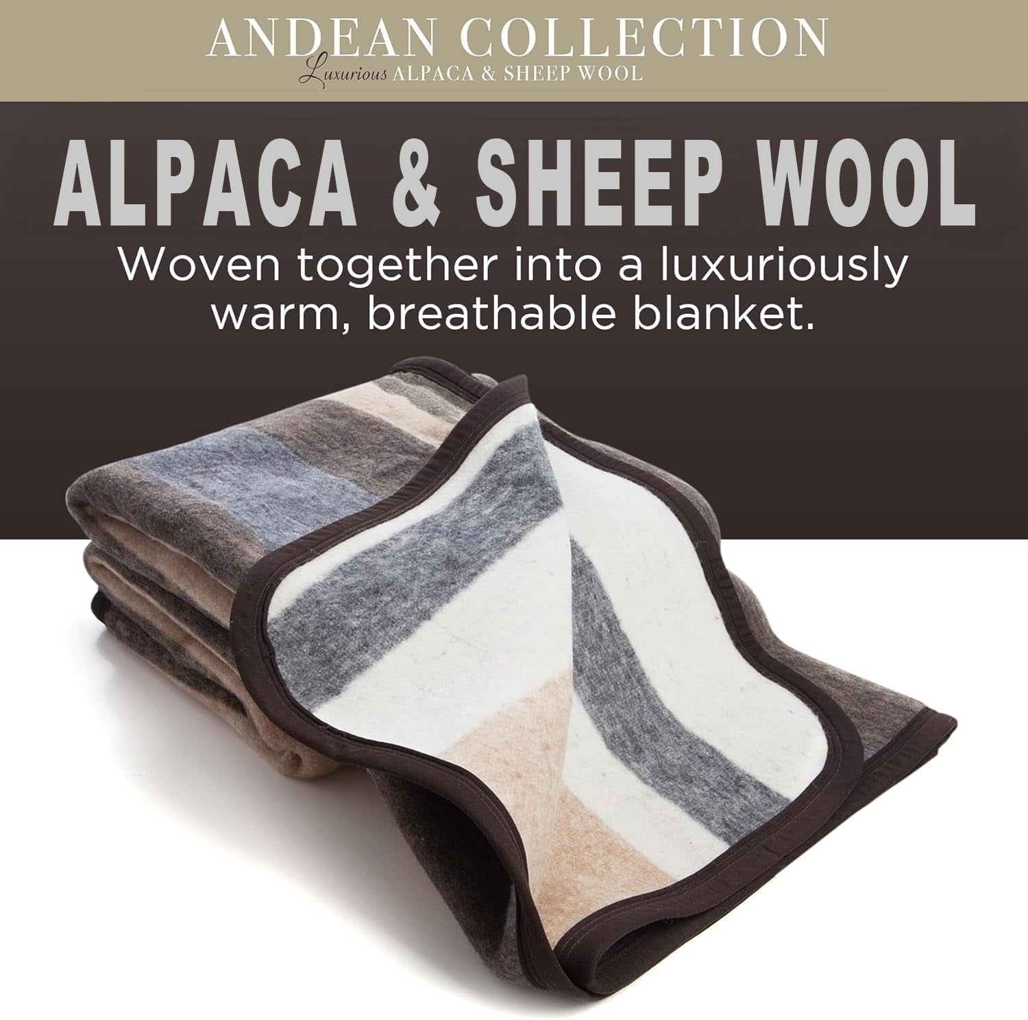 100% Natural Alpaca and Merino Wool Blanket, Andean Collection, Twin Size Blanket - Thick, Soft and Warm, Rustic Woven Blanket, Made in Peru