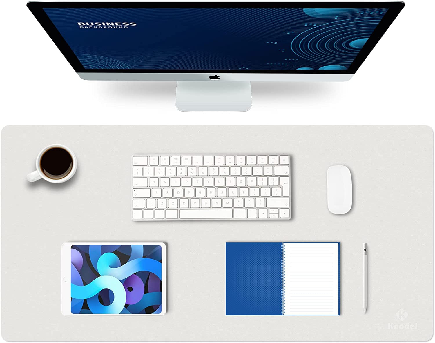 Desk Pad , Waterproof Leather Mouse Mat Forkeyboard and Mouse, Desktop Protector for Office and Home (White, 31.5" X 15.7")