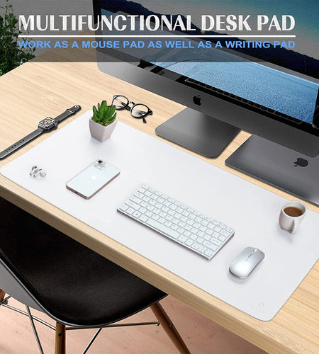 Desk Pad , Waterproof Leather Mouse Mat Forkeyboard and Mouse, Desktop Protector for Office and Home (White, 31.5" X 15.7")