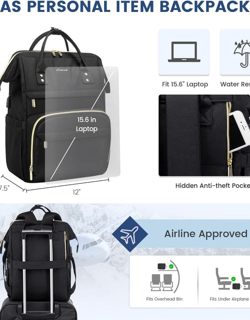 Load image into Gallery viewer, Laptop Backpack Women Teacher Backpack Nurse Bags, 15.6 Inch Womens Work Backpack Purse Waterproof Anti-Theft Travel Back Pack with USB Charging Port (Black)
