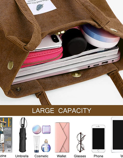 Load image into Gallery viewer, Corduroy Tote Bag Large for Women Girl Lady Canvas Shoulder Cord Purse and Handbags with Inner Pocket
