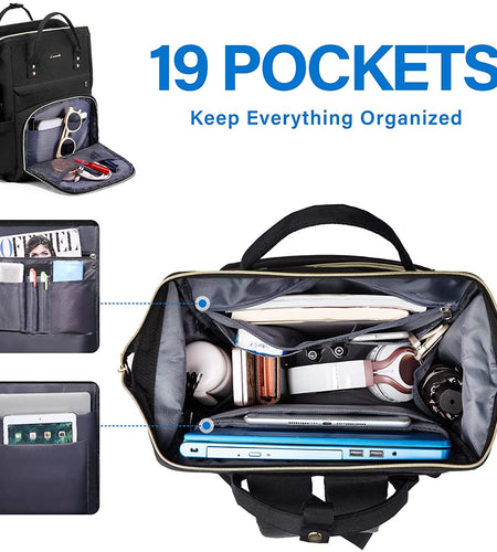 Laptop Backpack Women Teacher Backpack Nurse Bags, 15.6 Inch Womens Work Backpack Purse Waterproof Anti-Theft Travel Back Pack with USB Charging Port (Black)