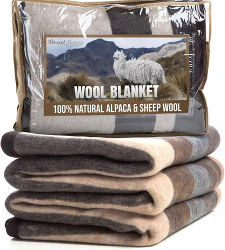 100% Natural Alpaca and Merino Wool Blanket, Andean Collection, Twin Size Blanket - Thick, Soft and Warm, Rustic Woven Blanket, Made in Peru