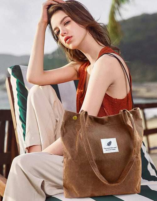Load image into Gallery viewer, Corduroy Tote Bag Large for Women Girl Lady Canvas Shoulder Cord Purse and Handbags with Inner Pocket
